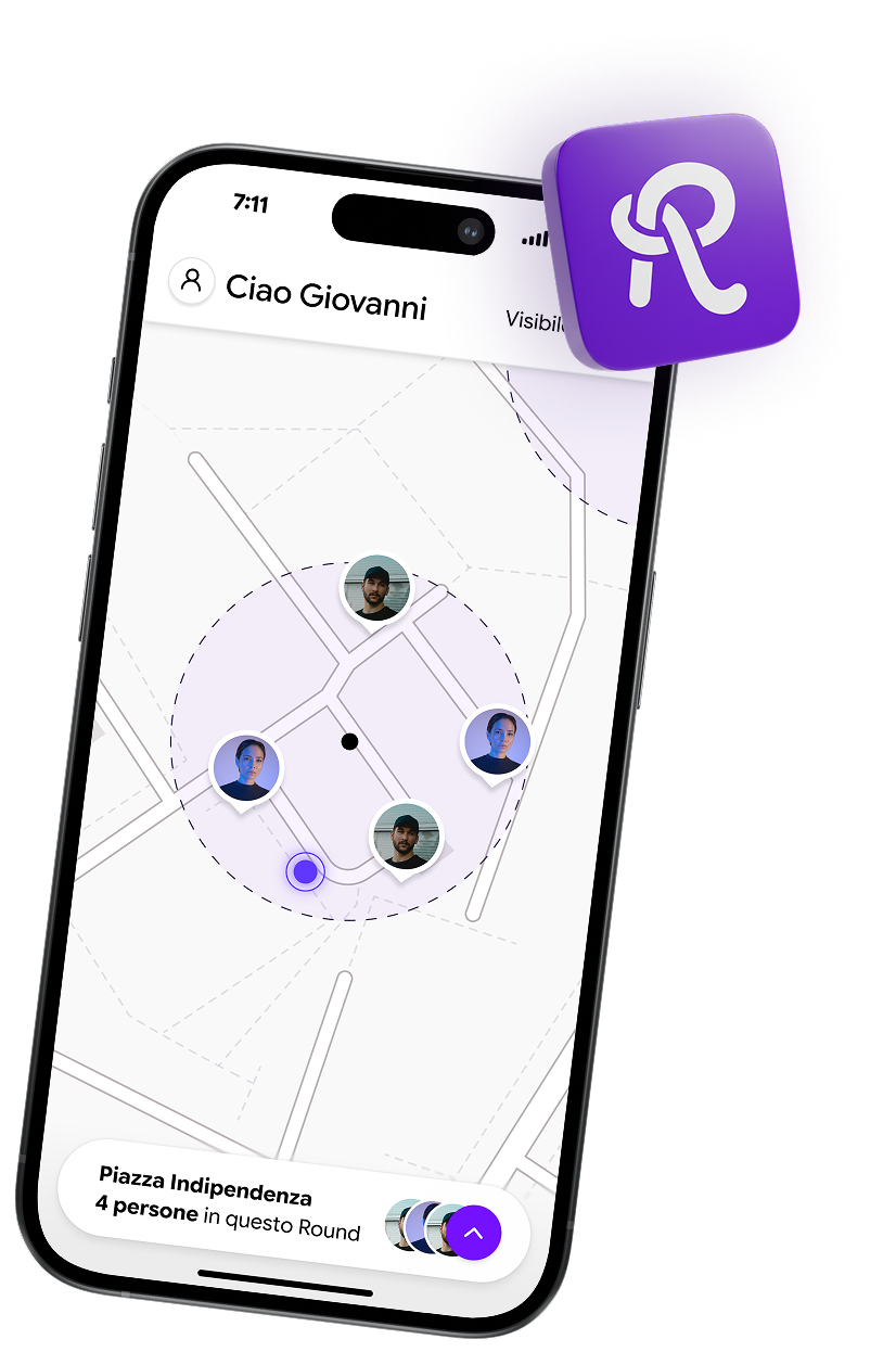 App Roundy: mappa con le persone vicine a Piazza Indipendenza